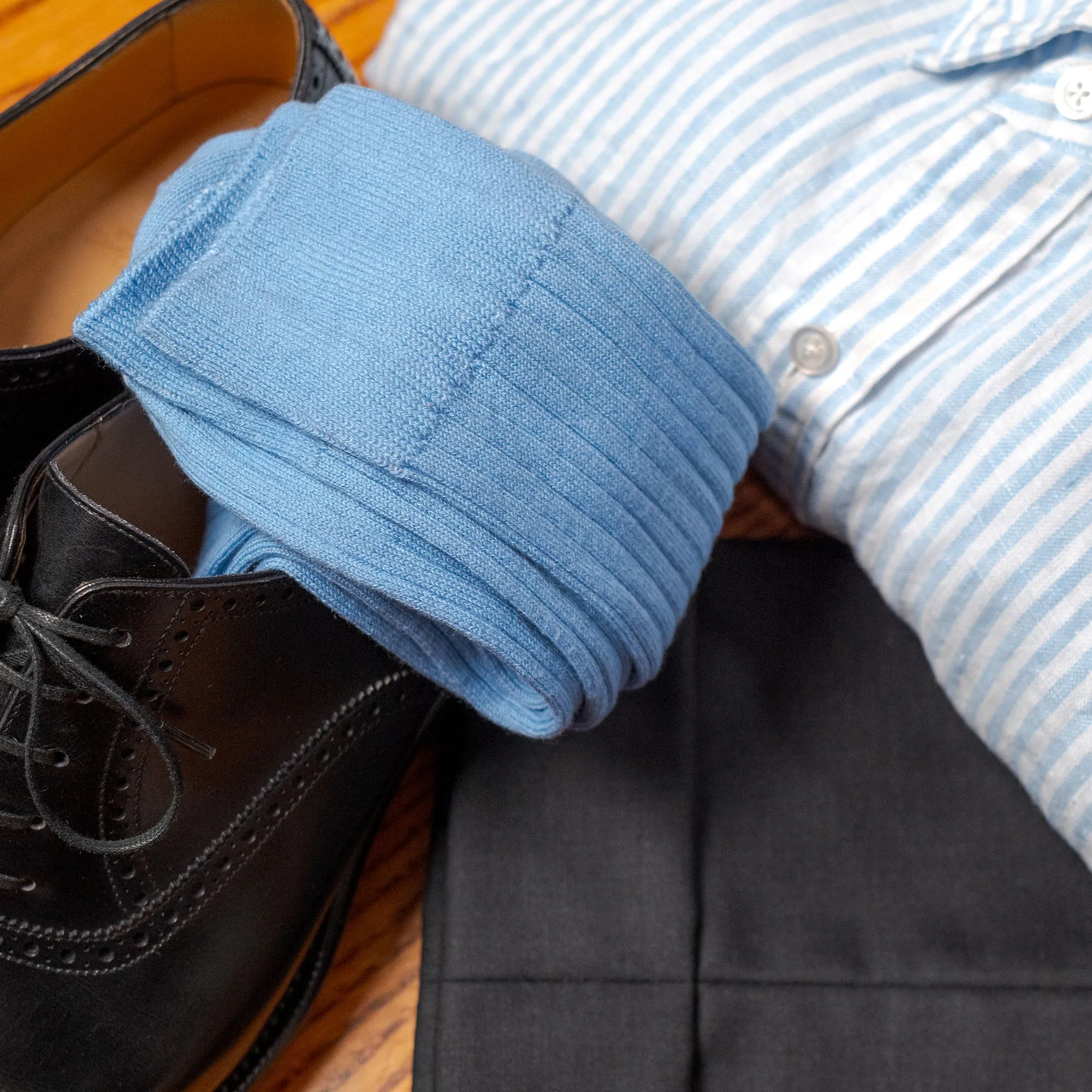 Sky Blue Cotton Mid Calf Dress Socks