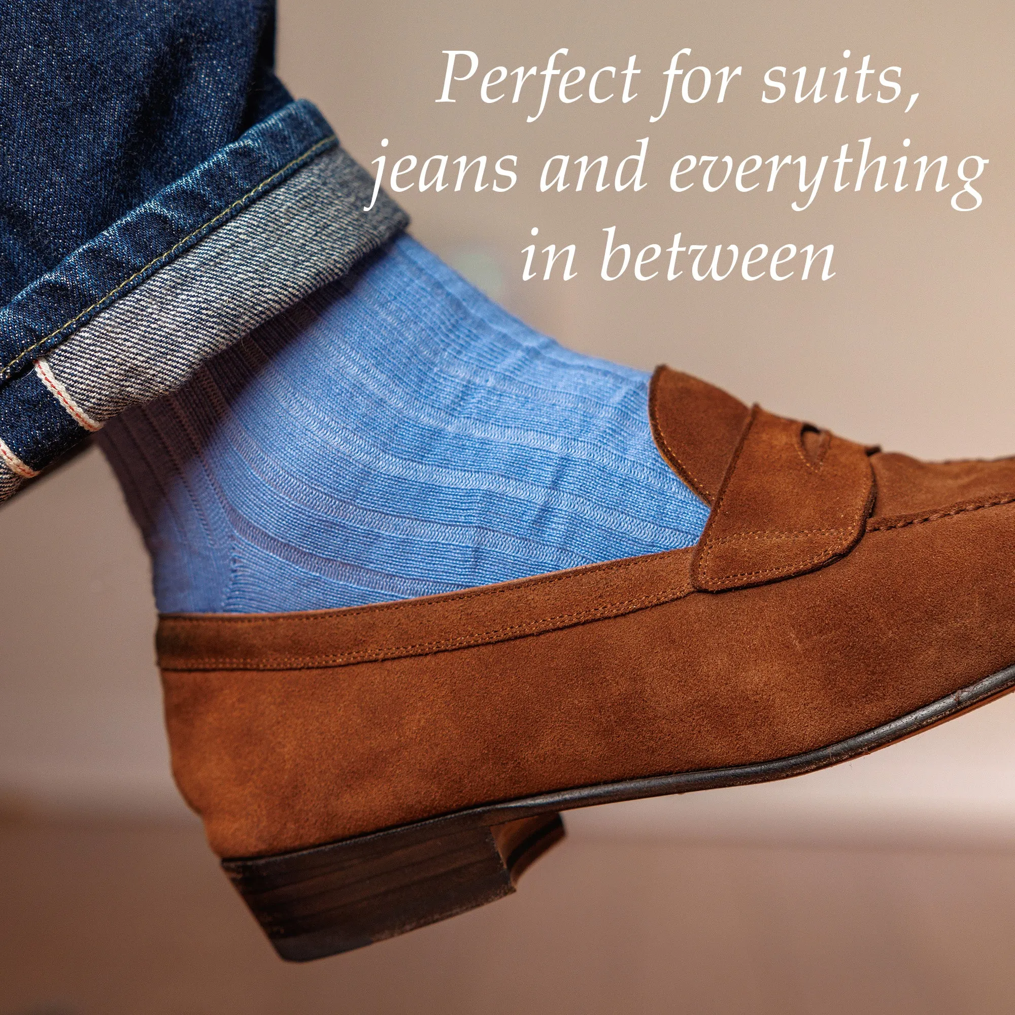 Sky Blue Cotton Mid Calf Dress Socks