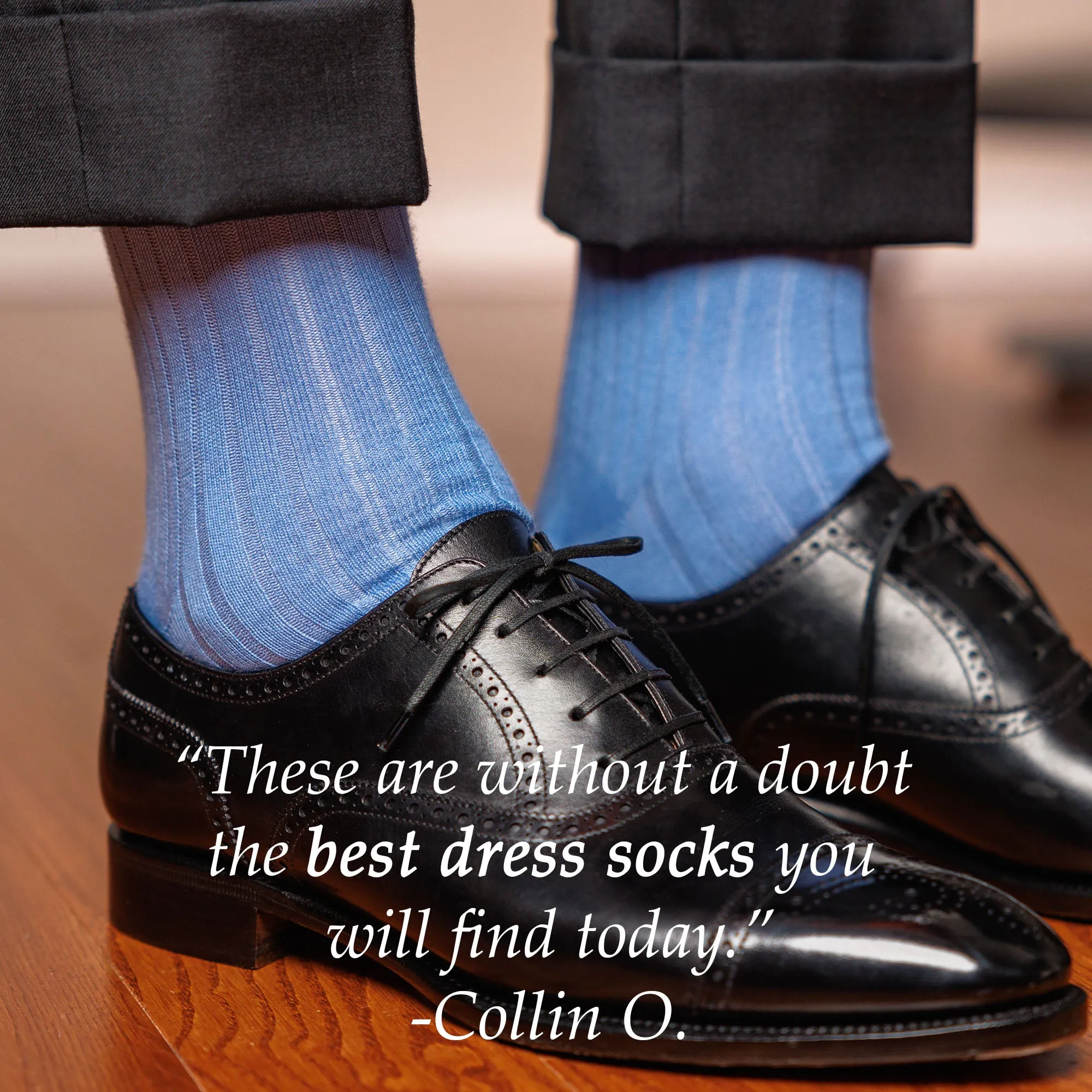 Sky Blue Cotton Mid Calf Dress Socks