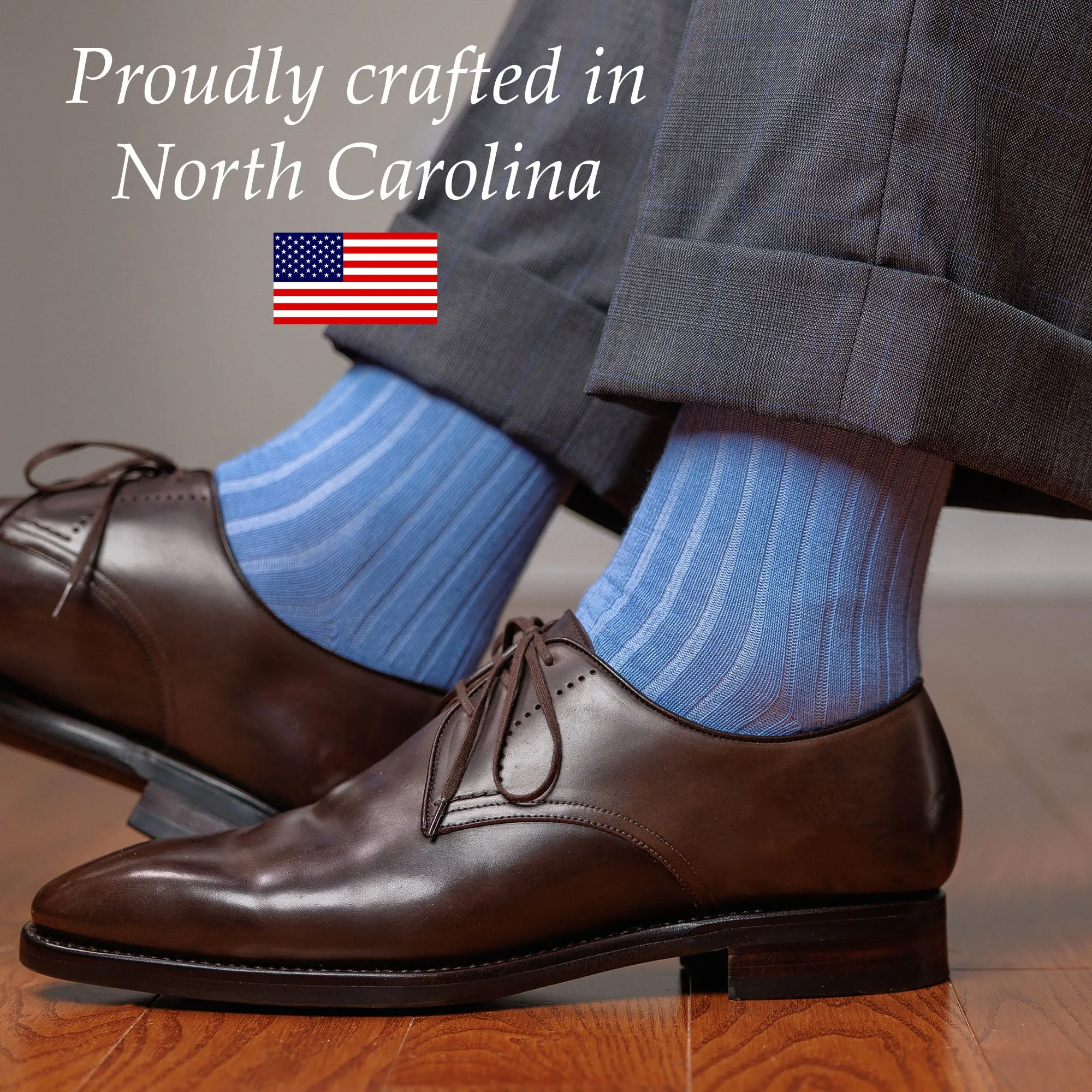 Sky Blue Cotton Mid Calf Dress Socks