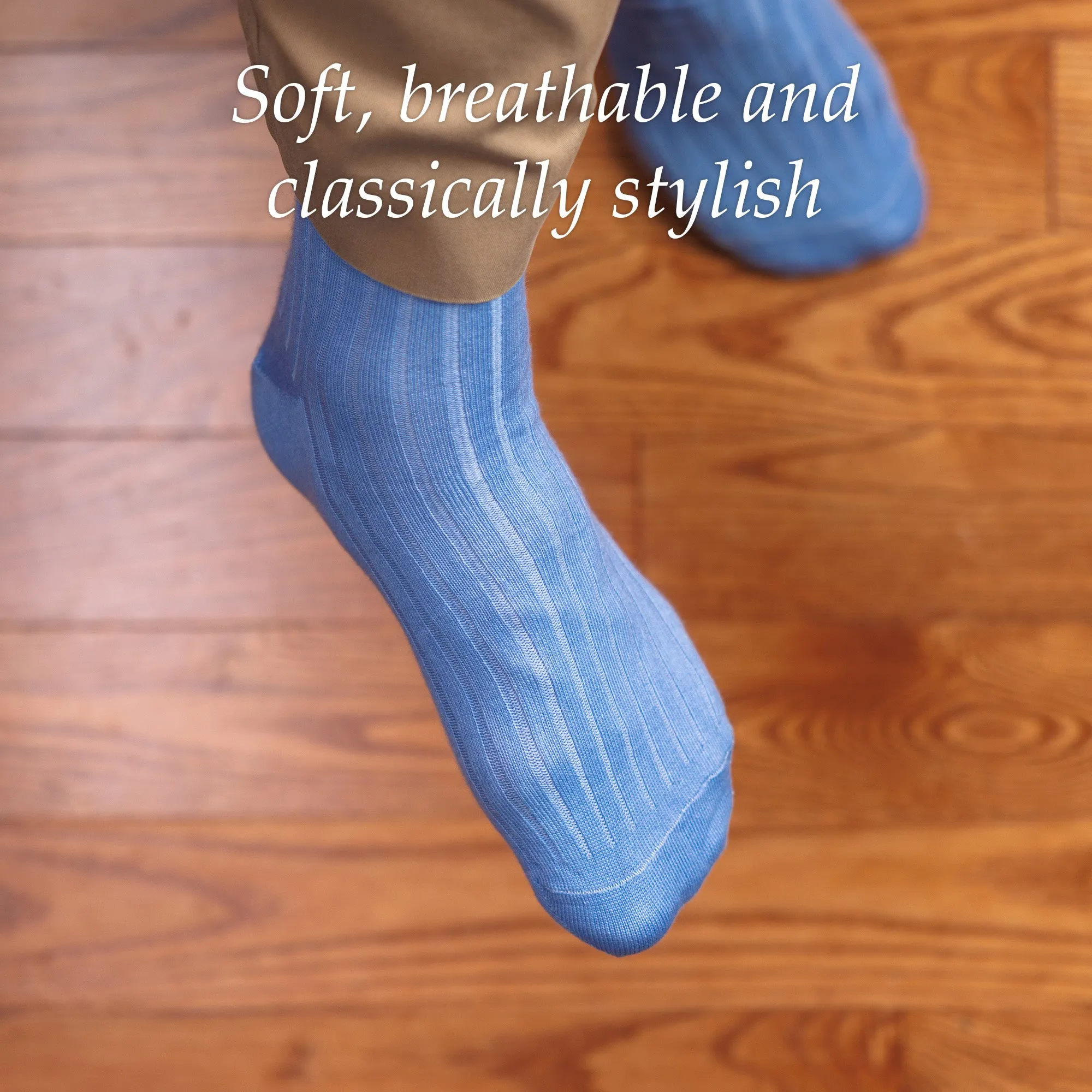 Sky Blue Cotton Mid Calf Dress Socks
