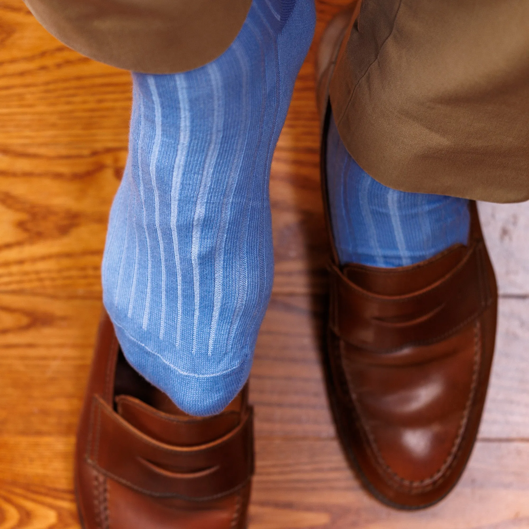 Sky Blue Cotton Mid Calf Dress Socks