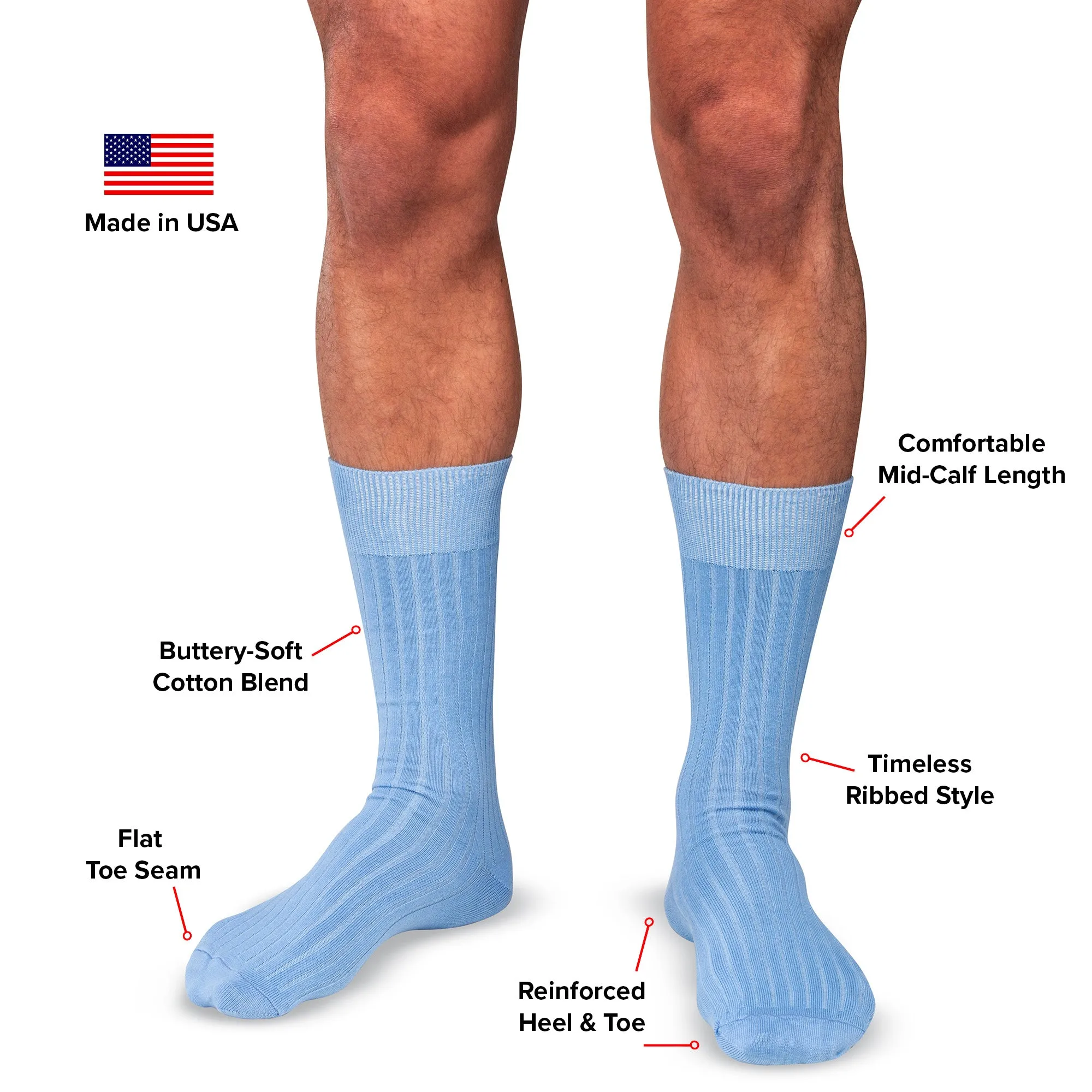 Sky Blue Cotton Mid Calf Dress Socks