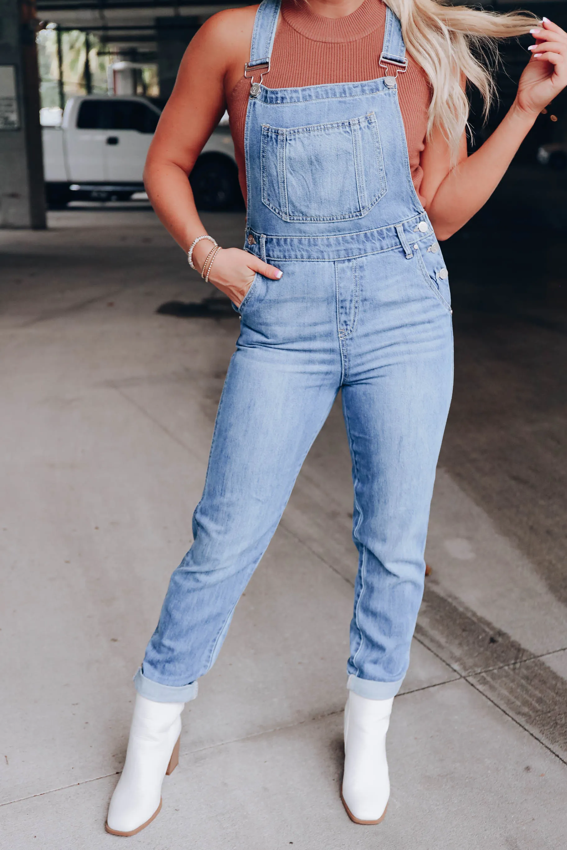 Tipton Cuffed Denim Overalls