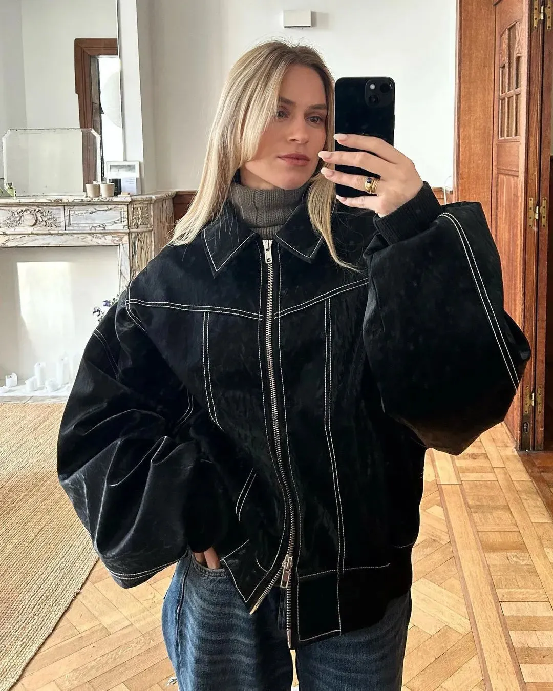 Vrouwen Bomberjack Oversized Hittebestendig Casual