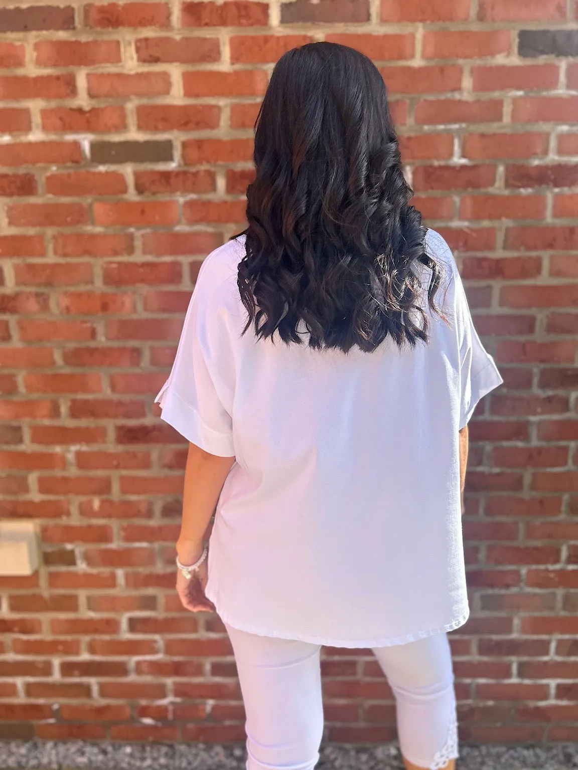 White Butterfly Printed Design Tee Debbie