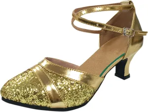 Women Rhinestone Ballroom Dance Shoes Latin Performance Dance Shoes Sandals for Women Wooden